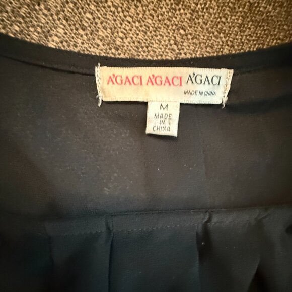 Agaci Agaci Black Blouse 3/4 sheer sleeve - M - Picture 4 of 5